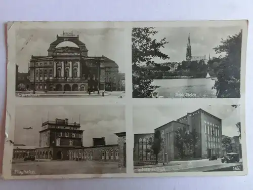 Alte AK Chemnitz Mehrbildkarte Flughafen Industrieschule (knitterig) [aH1043]