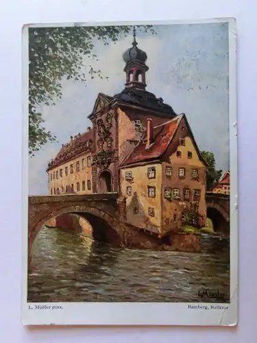 Alte AK Gemäldekarte Bamberg Rathaus L. Mößler  [aH800]