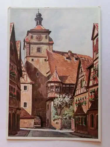 Alte AK Gemäldekarte Max Ohmayer Rothenburg Weißer Turm [aH804]