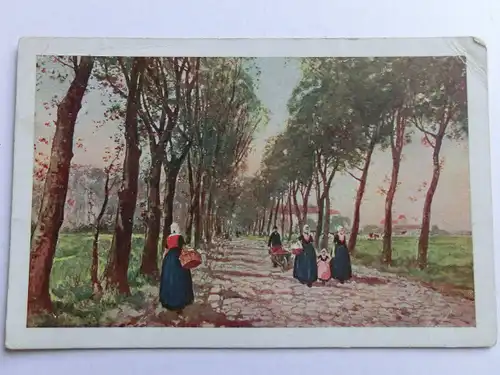 Alte AK Gemäldekarte Weg Frauen Allee Dorfleben [aH240]