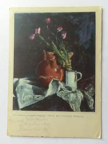 Alte AK Gemäldekarte Albert Neumann Krug mit Tulpen [aH247]