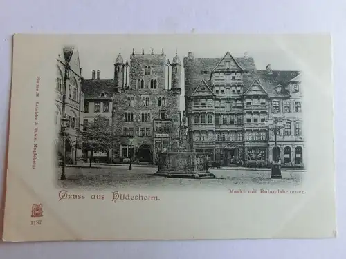 Alte AK Hildesheim Markt m. Rolandsbrunnen um 1900 [aH381]
