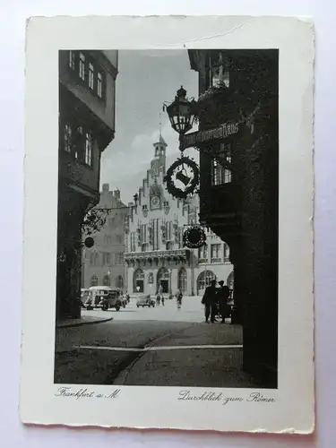 Alte AK Frankfurt Durchblick zum Römer Nasenschild [aH462]