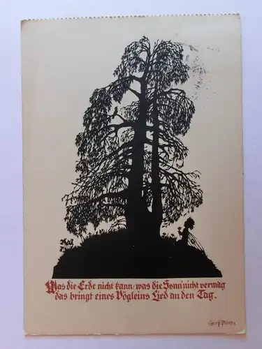 Alte AK Tuschezeichnung Kind Baum Gedicht Spruch [aH660]