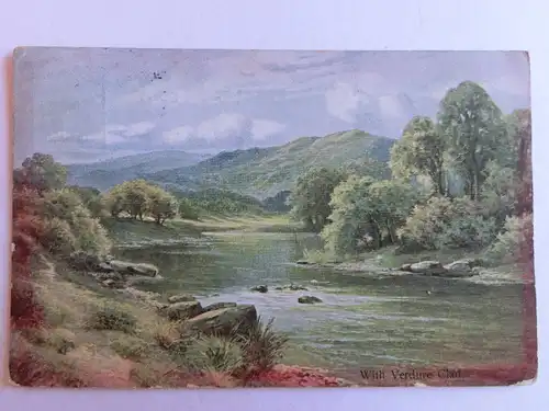 Alte AK Gemäldekarte Fluß Berg Bäume [aH678]