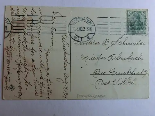 Alte AK Wiesbaden Neues Kurhaus Bowling Green Pferdekutschen 1909 [aH306]
