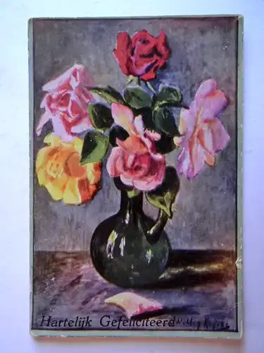 Alte AK Grußkarte Rose Rosen Niederlande 1946 [aH25]