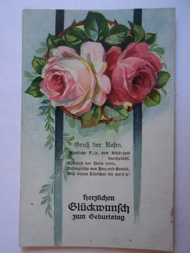 Alte AK Grußkarte Geburtstag Rose Rosen 1926 [aH43]