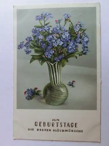 Alte AK Grußkarte Geburtstag Vergissmeinnicht in Vase 1941 [aH80]