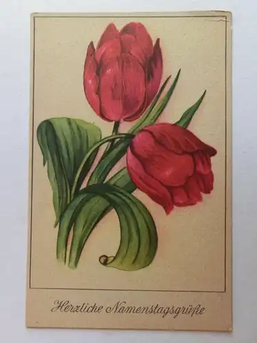 Alte AK Grußkarte Namenstag Tulpen um 1940 [aH56]