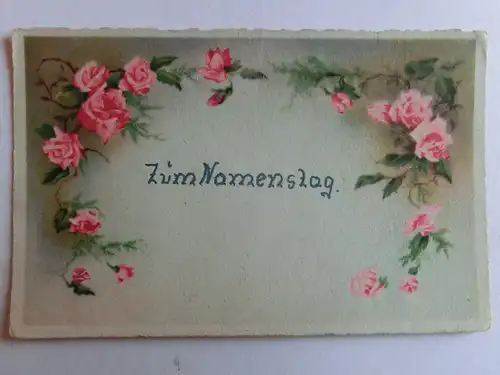Alte AK Grußkarte handschr. Namenstag 1948 Rosen Rose [aH54]