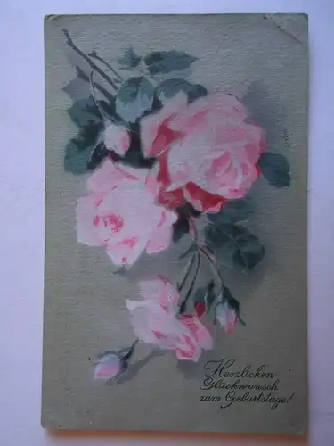 Alte AK Grußkarte Geburtstag Rose Rosen 1922 [aH24]