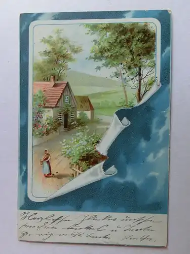 Alte AK Grußkarte Dorf Straße Frau  1902 [aH95]