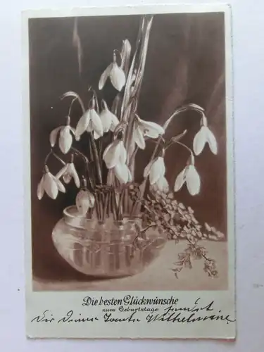 Alte AK Grußkarte Geburtstag Schneeglöckchen 1937 [aH74]