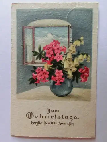 Alte AK Grußkarte Geburtstag Alpenrosen in Vase 1938 [aH66]