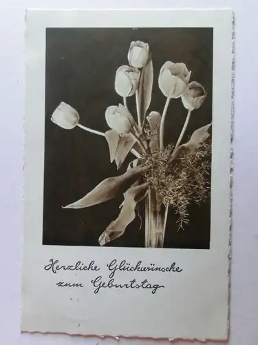 Alte AK Grußkarte Geburtstag Tulpen Tulpenstrauß 1938 [aH75]