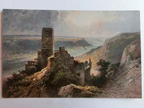 Alte AK Gemäldekarte Burg Gutenfels Rhein [aJ828]