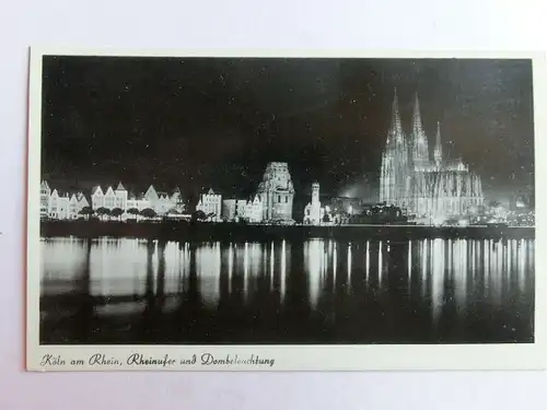Alte AK Köln Rheinufer Dom bei Nacht [aJ839]