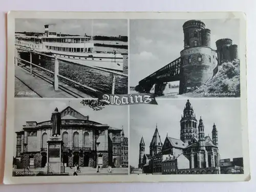 Alte AK Mainz Mehrbildkarte Theater Eisenbahnbrücke… [aJ962]