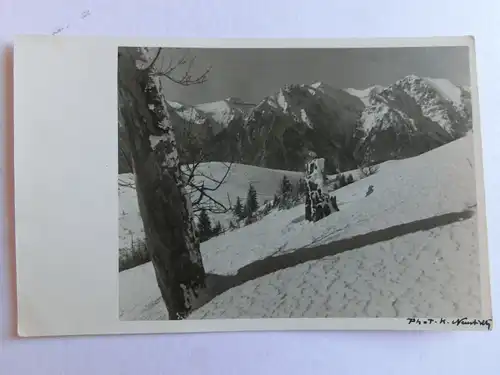Alte AK Fotokarte Unbekannte Landschaft Berge Winter Schnee [aJ1010]