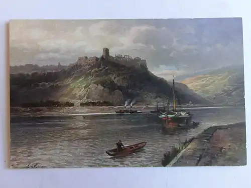 Alte AK Gemäldekarte Burg Rheinfels Rhein [aJ363]