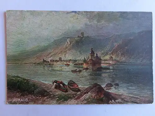 Alte AK Gemäldekarte Kaub Burg Gutenfels [aJ364]
