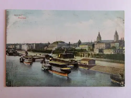 Alte AK Mainz Rheinquai Schiffe Schifffahrt um 1920 [aJ403]