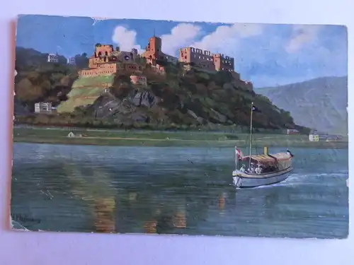 Alte AK Gemäldekarte Ruine Rheinfels [aJ500]