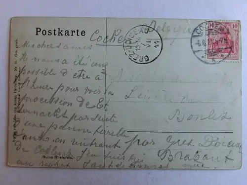 Alte AK Gemäldekarte Ruine Rheinfels [aJ500]