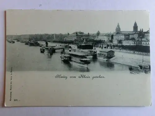 Alte AK Mainz vom Rhein gesehen Schiffe Schifffahrt um 1900 [aJ538]