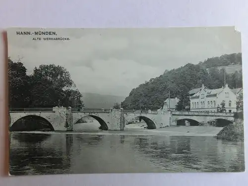 Alte AK Hann. Münden Alte Werrabrücke Brücke (Ecke beschädigt) [aJ542]