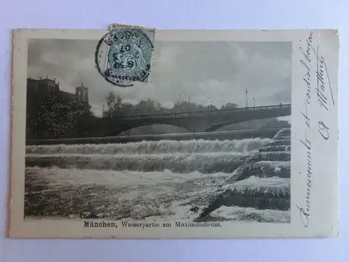 Alte AK München Wasser Partie am Maximilianeum Brücke um 1900 [aJ612]