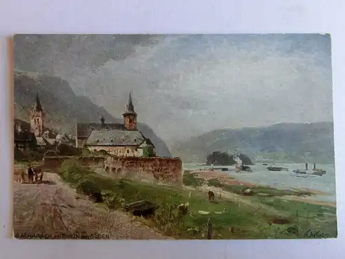 Alte AK Gemäldekarte Bacharach Rhein [aJ654]