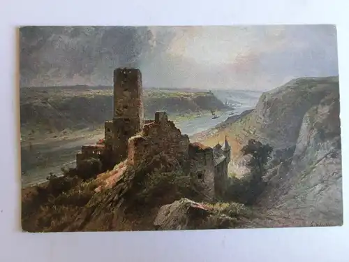 Alte AK Gemäldekarte Burg Gutenfels Rhein [aJ658]