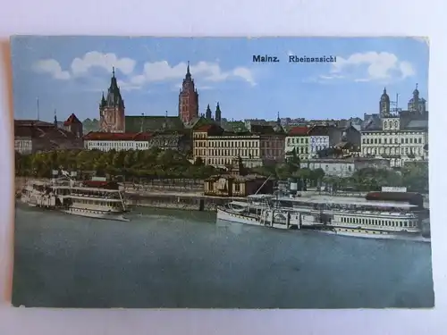 Alte AK Mainz Rheinansicht Schiffe Schifffahrt um 1920 [aJ674]