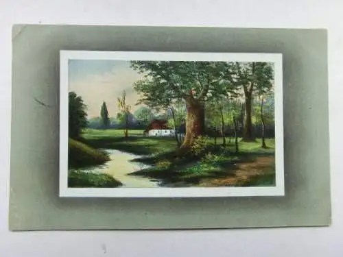 Alte AK Grußkarte Landschaft Bach Bäume Haus [aT997]