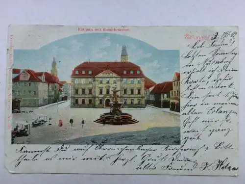 Alte AK Erlangen Rathaus Kunstbrunnen 1902 [aU376]