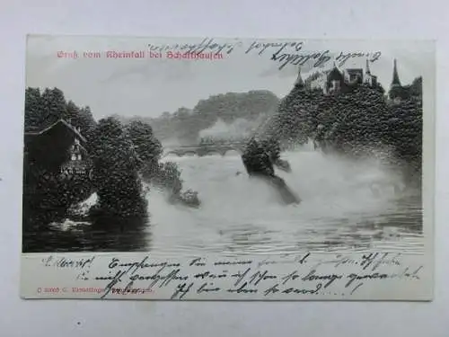 Alte AK Schaffhausen Prägekarte Rheinfall 1906 [aU382]