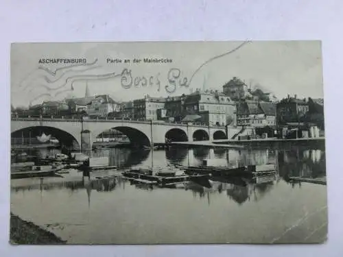 Alte AK Aschaffenburg Mainbrücke 1913 [aU475]