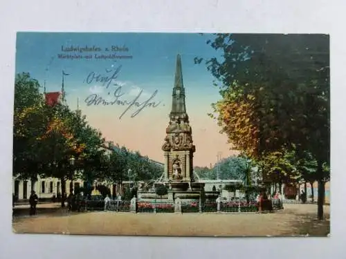 Alte AK Ludwigshafen Marktplatz Luitpoldsbrunnen 1918 [aU546]