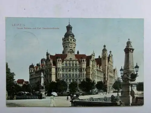 Alte AK Leipzig Neues Rathaus Carl Tauchnitz Brücke 1907 [aU547]