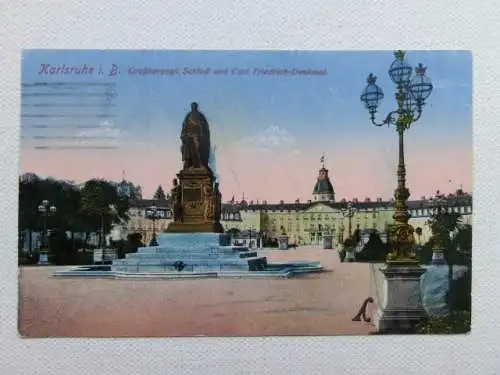 Alte AK Karlsruhe Schloß Karl Friedrich Denkmal 1917 [aU558]