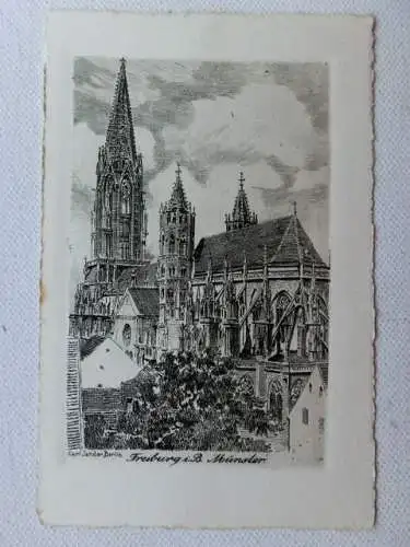 Alte AK Freiburg Münster auf Bütten [aU589]