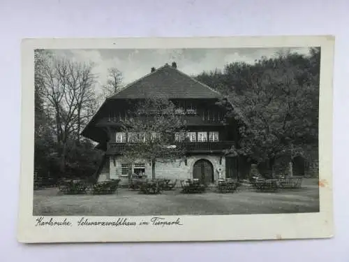 Alte AK Karlsruhe Schwarzwaldhaus im Tierpark um 1940 [B1089]