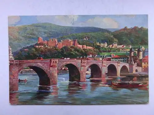 Alte AK Heidelberg 1914 Brücke Schloß [W643]