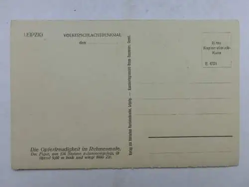 Alte AK Leipzig Völkerschlachtdenkmal Opferfreudigkeit [W749]