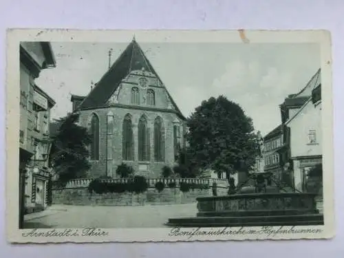 Alte AK Arnstadt Bonifatiuskirche Hopfenbrunnen 1934 [W582]