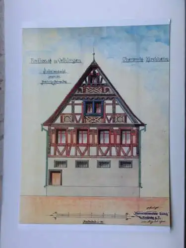 Alte AK Kirchheim Teck Ötlingen Rathaus Zeichnung [aO1742]