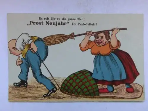 Alte AK Grußkarte Neujahr Karikatur um 1920 [R477]