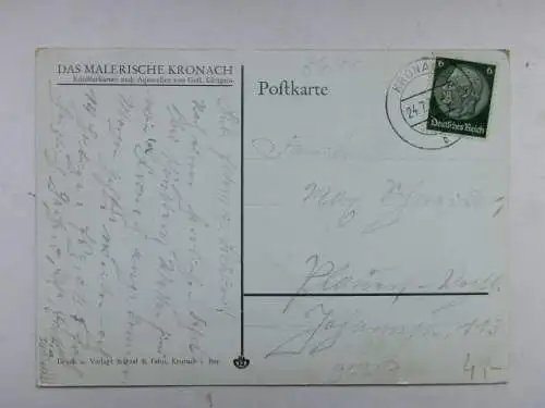 Alte AK Gemäldekarte Kronach Festung 1938 [R641]